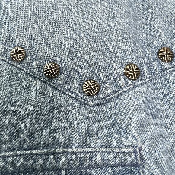Vtg 90s Adobe Rose Jean Shirt Western Aztec Boho Colorblock Studs Snap Size XL - Picture 6 of 13